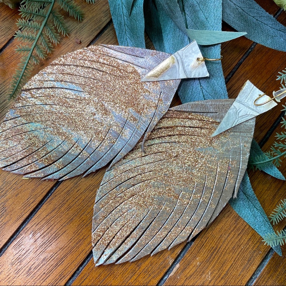 Leather Feather Drop Earrings